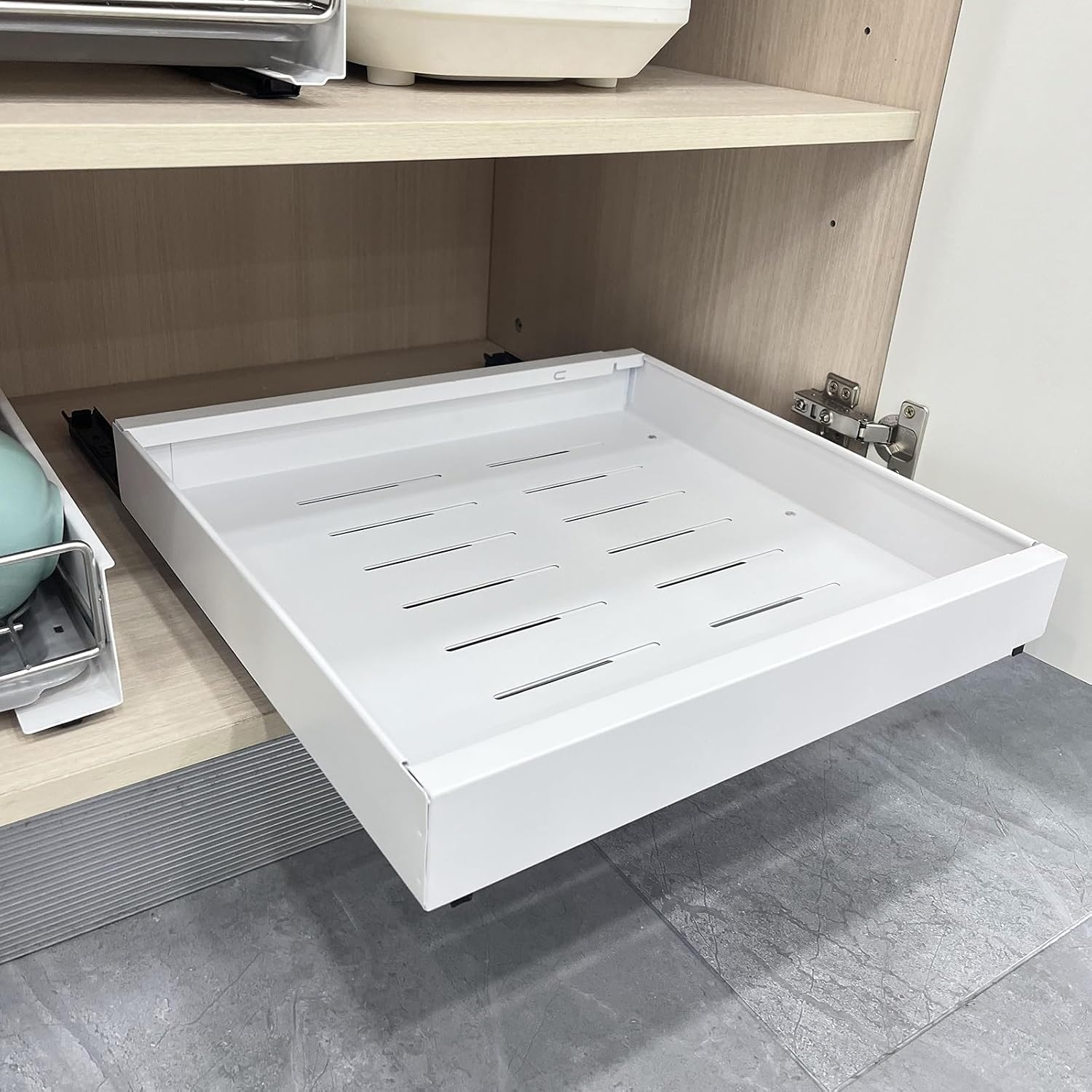 Pull Out Cabinet Organizer,Carbon Steel Smooth Sliding Silent Slide Out Drawer Storage Shelves,Extendable Sliding Drawer,No Need Drill and Nailing,for Kitchen, Living Room, Home.(51.5*42*7.5cm)