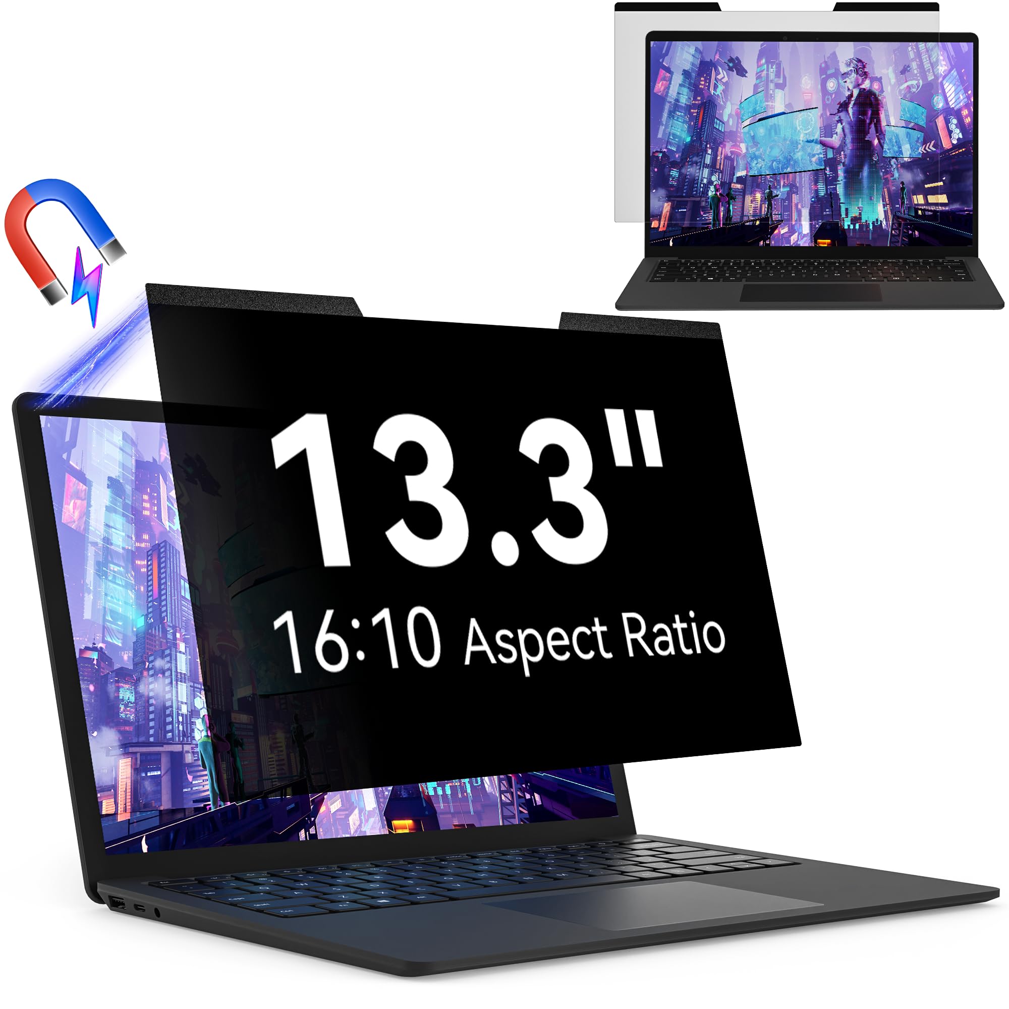 Filtro Privacy Magnetico 13.3 Pollici 16:10 per Schermo Del Computer Portatile, Rimovibile Protezione Schermo Anti Luce Blu Compatibile con Dell/ASUS/HP/Acer/Lenovo/Thinkpad/Samsung/Sony