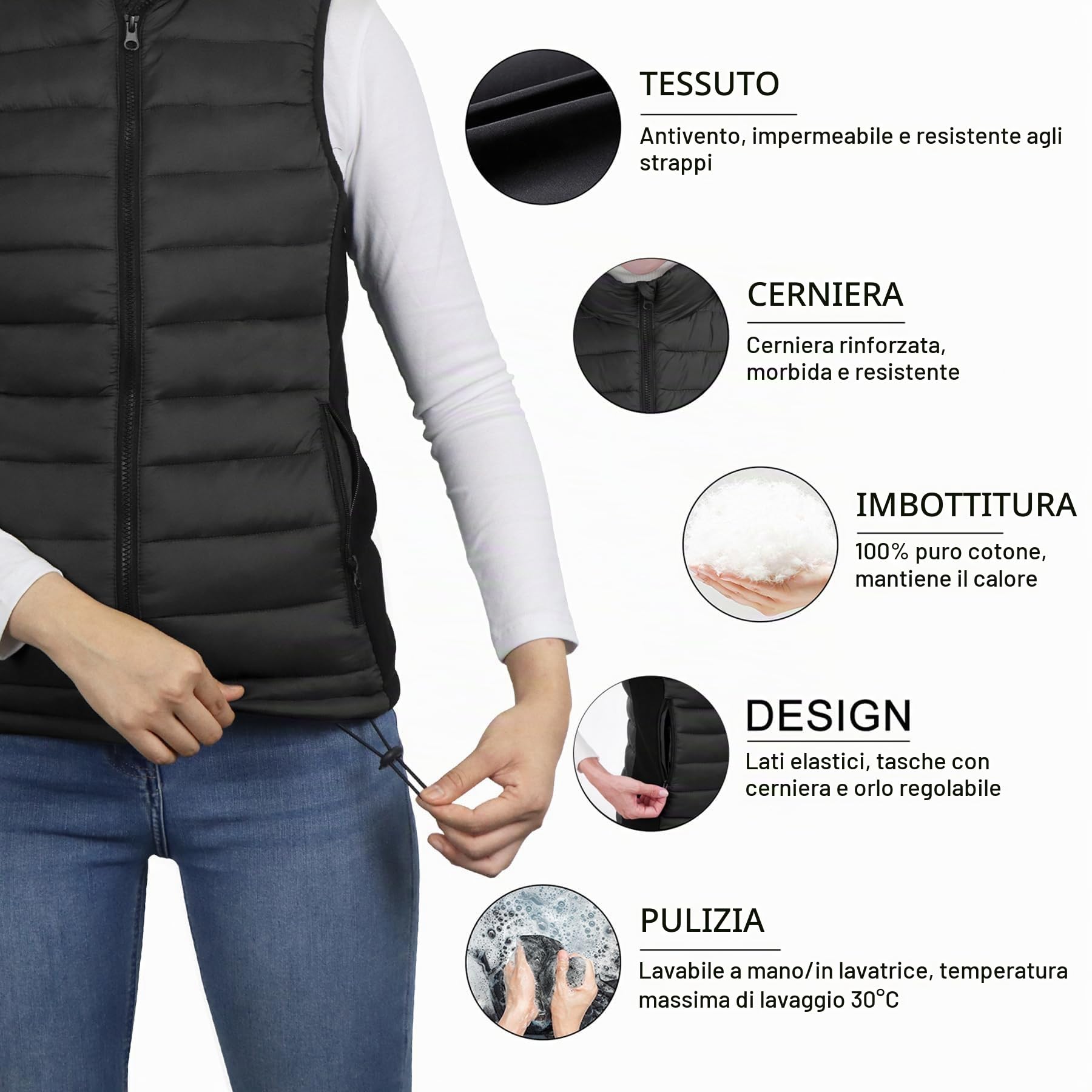 Loowoko Gilet riscaldato Donna con batteria 10000mAh, giubbotto riscaldato leggero 3 livelli di calore + 4 zone di riscaldamento, Per lavoro all'aperto, ciclismo, moto e sci