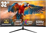 CRUA 32 Inch Curved 4K Gaming Monitor - 60Hz Refresh Rate, 1ms Response Time, HDR10 Support, G-Sync Compatible, Curved VA Panel 1500R (32"), Ideal for GA - 8