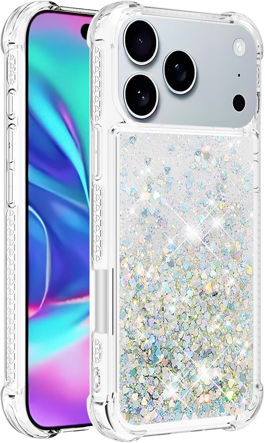 Bling Glitter Case for Apple 17 Pro, Soft TPU Sparkly Flowing Liquid Floating Clear Case for Women Girls Cover for iPhone 17 Pro.Liquid Sliver - Image 7