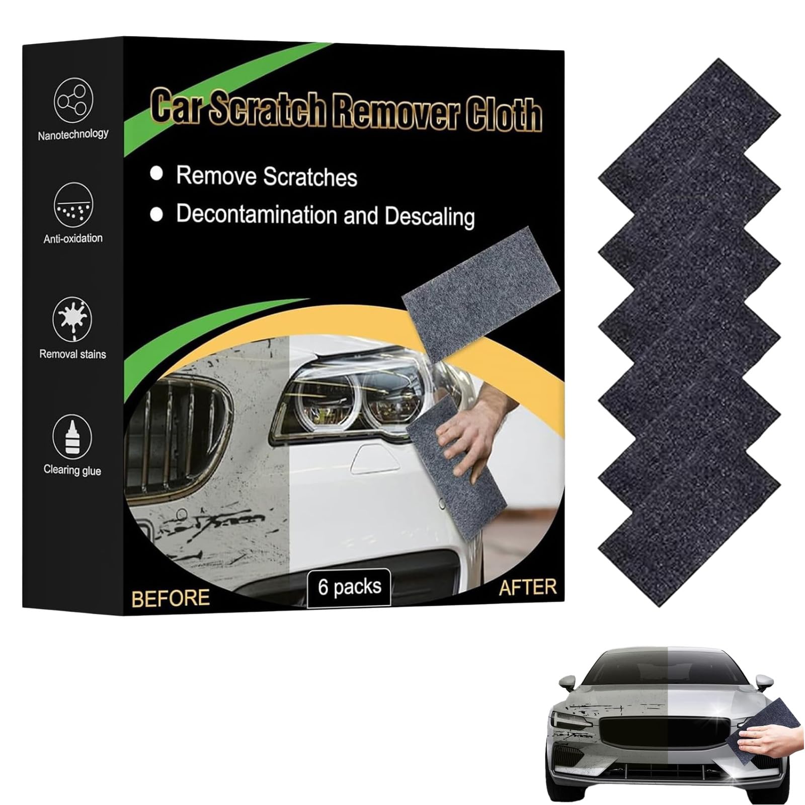 Nanopolix Scratch Remover Cloth,2026 Nuevo Paño Pulidor Coche Reutilizable,Kit Reparación (6pcs)