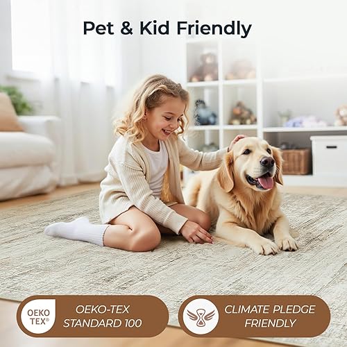 Miniatura 5 de Alfombras lavables de gran tamaño de 8 x 10 pies para sala de estar, dormitorio, comedor, lujosas, acogedoras, neutrales, retro, envejecidas,