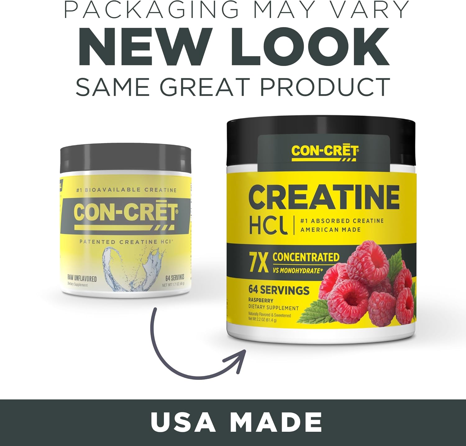 CON-CRET Creatine HCl Powder | Muscle, Cognitive, Cellular Energy Support | No Bloating or Cramps | USA Made & NSF Certified | Raspberry (64 Serving)