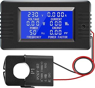 AC 80-260V 100A Current Voltage Amperage Energy Meter Monitor, Power Consumption Electricity Usage Multimeter Digital LCD Display Home Ammeter Voltmeter with Open CT