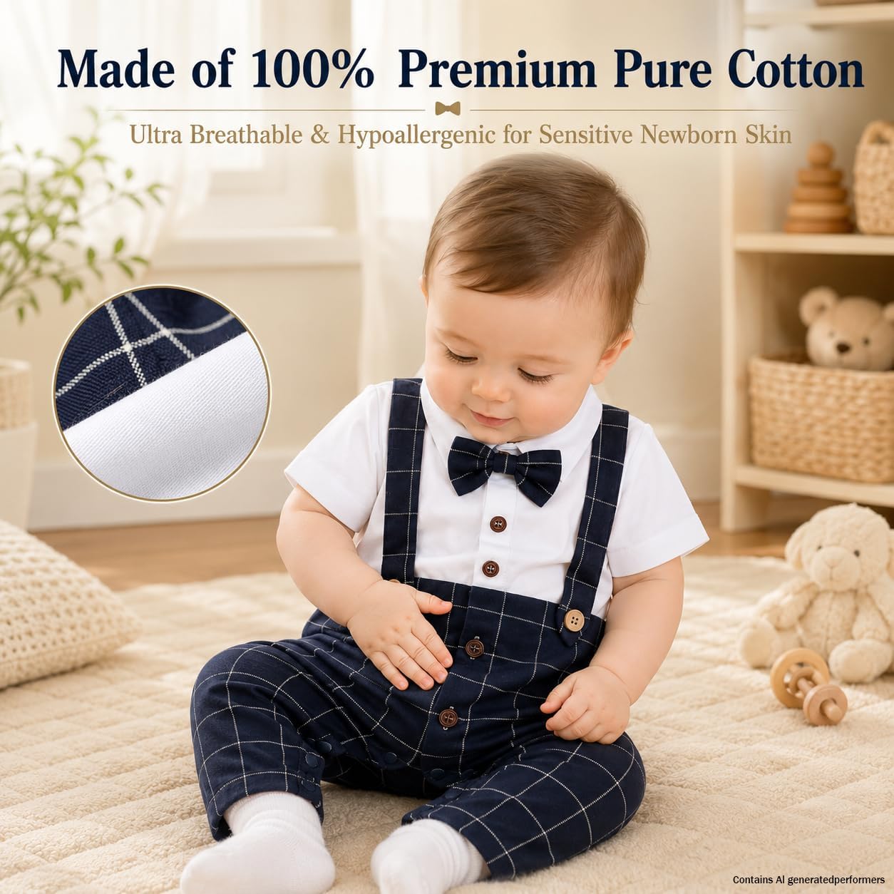 Gentleman Bow Tie Baby Boy Romper Soft Cotton Newborn Outfit for First Birthday Wedding Family Photo Gift