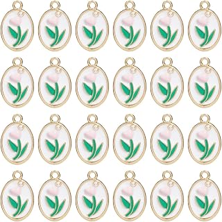 SUNNYCLUE 1 Box 30Pcs Enamel Flower Charms Floral Charms Bulk Oval Alloy Colorful Spring Cute Flowers Charm for Jewelry Making Charms DIY Crafting Necklaces Bracelets Earrings Supplies Gifts Women