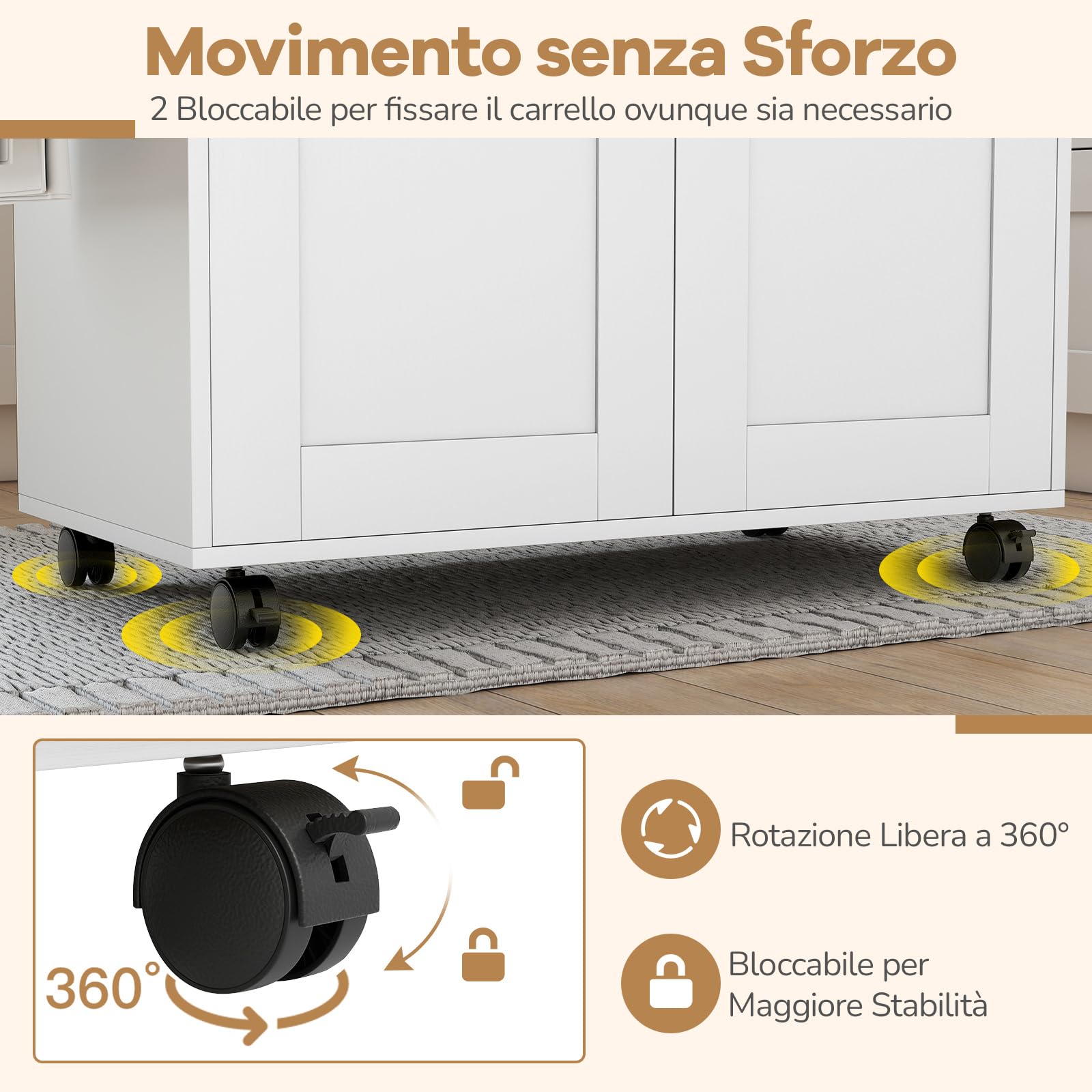COSTWAY Carrello da Cucina, Credenza Salvaspazio con Cassetto, Ripiano Regolabile, Portaspezie, Portasciugamani e Ruote, Mobile da Cucina per Sala da Pranzo e Soggiorno, 111 × 40 × 90 cm (Bianco)