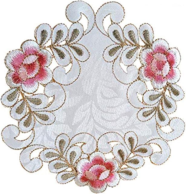 EQLEF Round Doilies 4 Pcs of Embroidered Placemats Floral Cutwork Lace Vase Pads 9.8"*9.8"