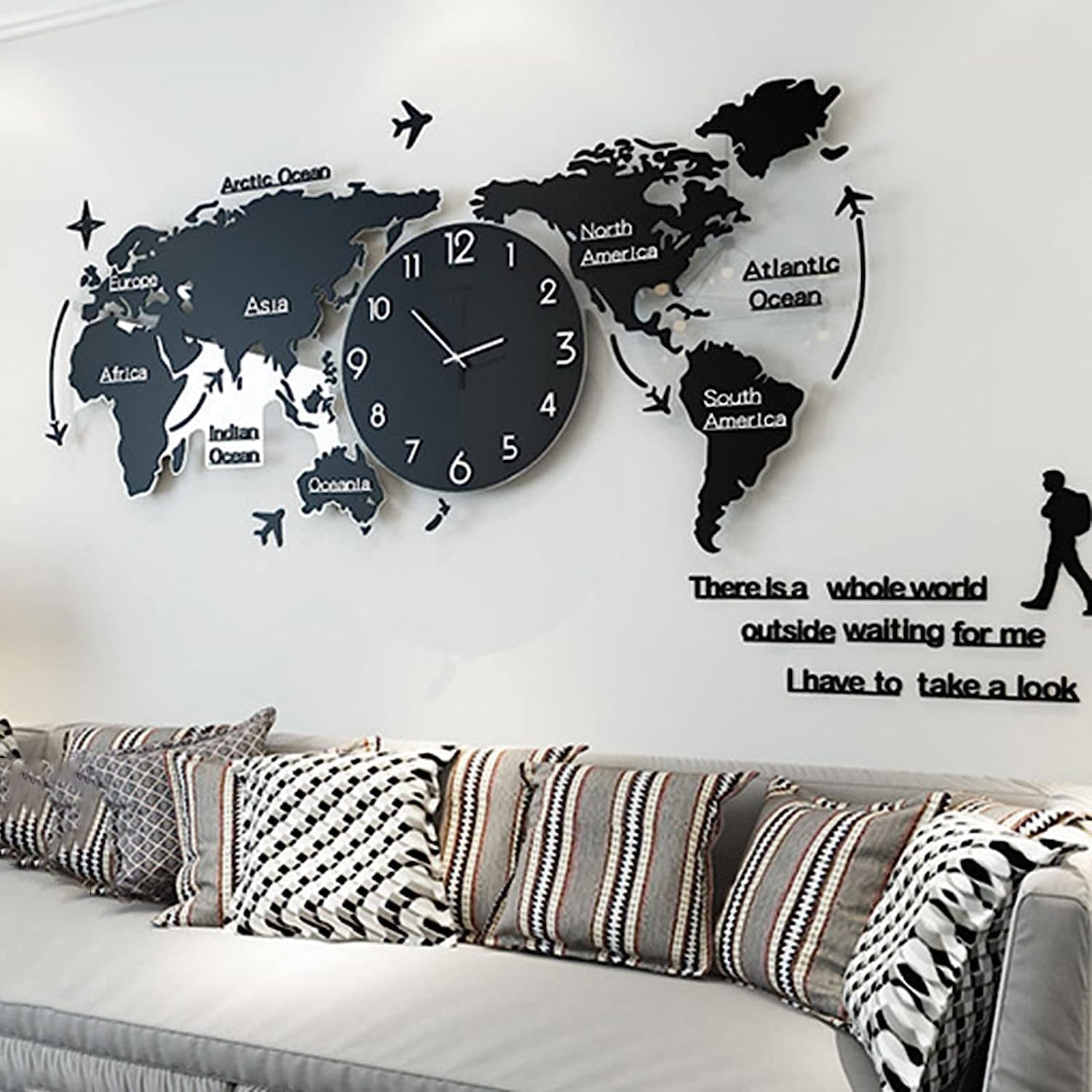 Amazon.co.jp: WJW 掛け時計 世界地図 大きい、3D壁掛け時計、世界地図