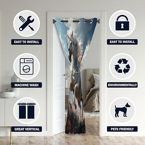 Miniatura 9 de ONINUO Cortinas opacas de animales de fantasía para puertas, unicornio encantado, cortina opaca para armario de dormitorio de niños, aislamiento