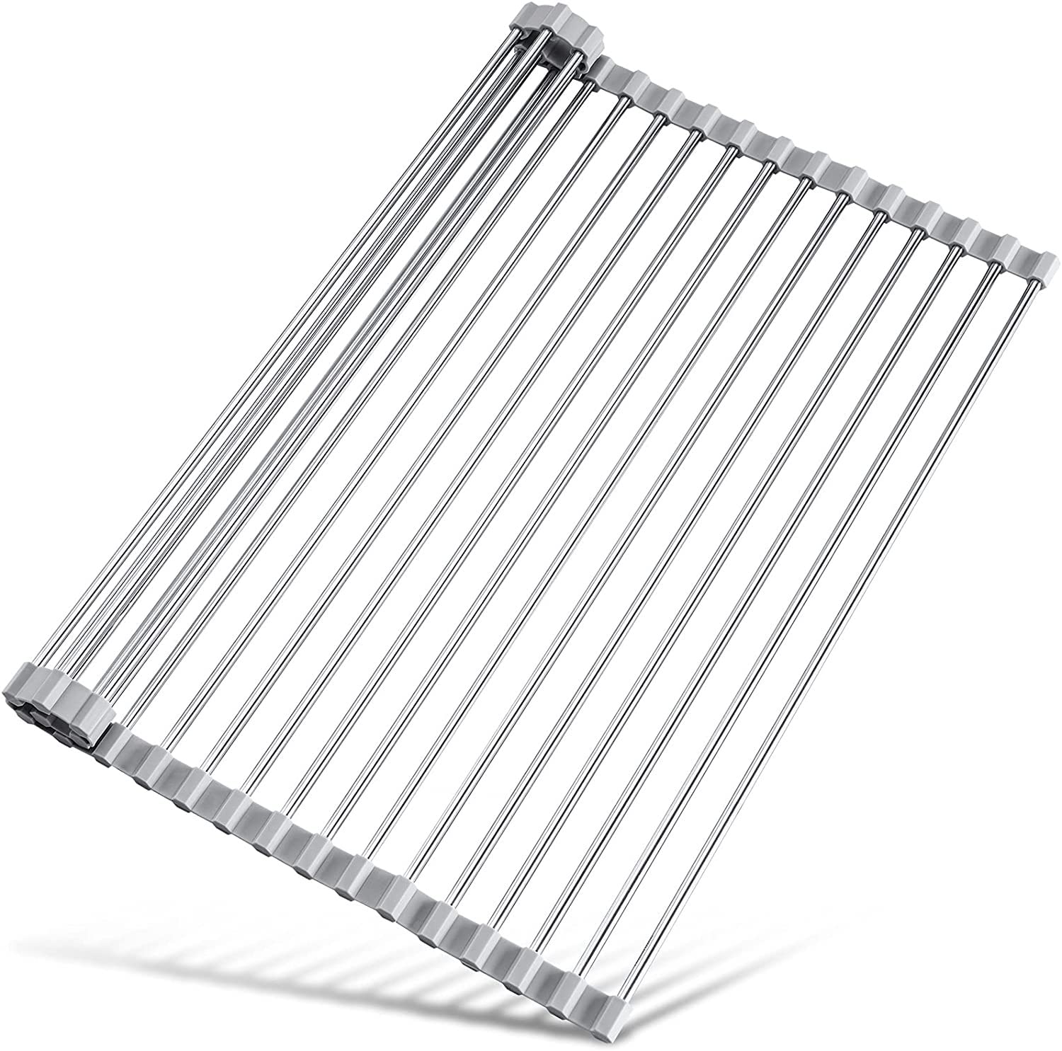Abtropfgestell aus Edelstahl, platzsparend, 47 x 49,8 cm, Küchenorganizer, langlebig, rostbeständig, Abtropfregal für Geschirr, Besteck und Gläser, robustes Design
