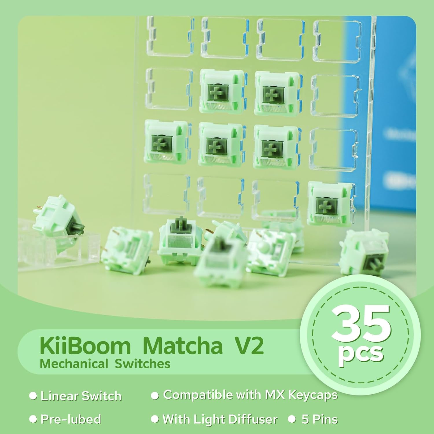 KiiBoom X Cosydiaries Rainy Froggy Day Keycap Set with Matcha Latte V2 Linear Mechanical Switch Set