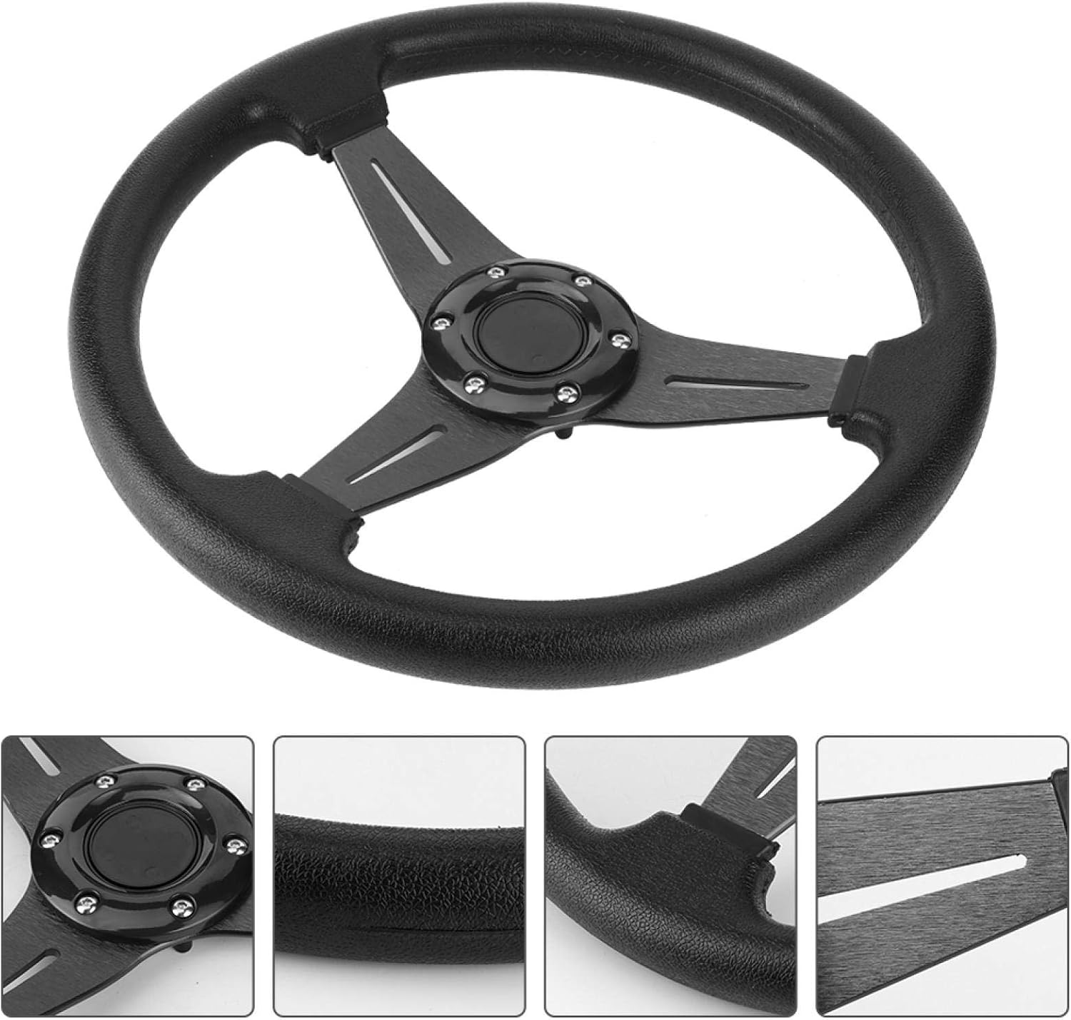 Racing/for Cart Steering Wheel, Universal Racing Car Drifting Steering Wheel 350mm/14in Flat Bottom Steering Wheel (black)