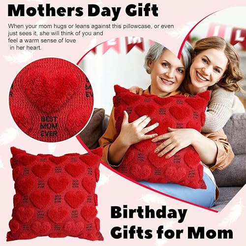 Miniatura 6 de Regalo para el Día de la Madre para mamá, fundas de almohada bordadas de 18 x 18 pulgadas, funda de almohada de corazón rojo, felpa suave, lana