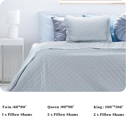 Miniatura 8 de Catalonia Colcha ligera de verano, juego de edredón tamaño Queen, colcha de 3 piezas, 1 edredón y 2 fundas de almohada, patrón gris Dimond, 90 x 96