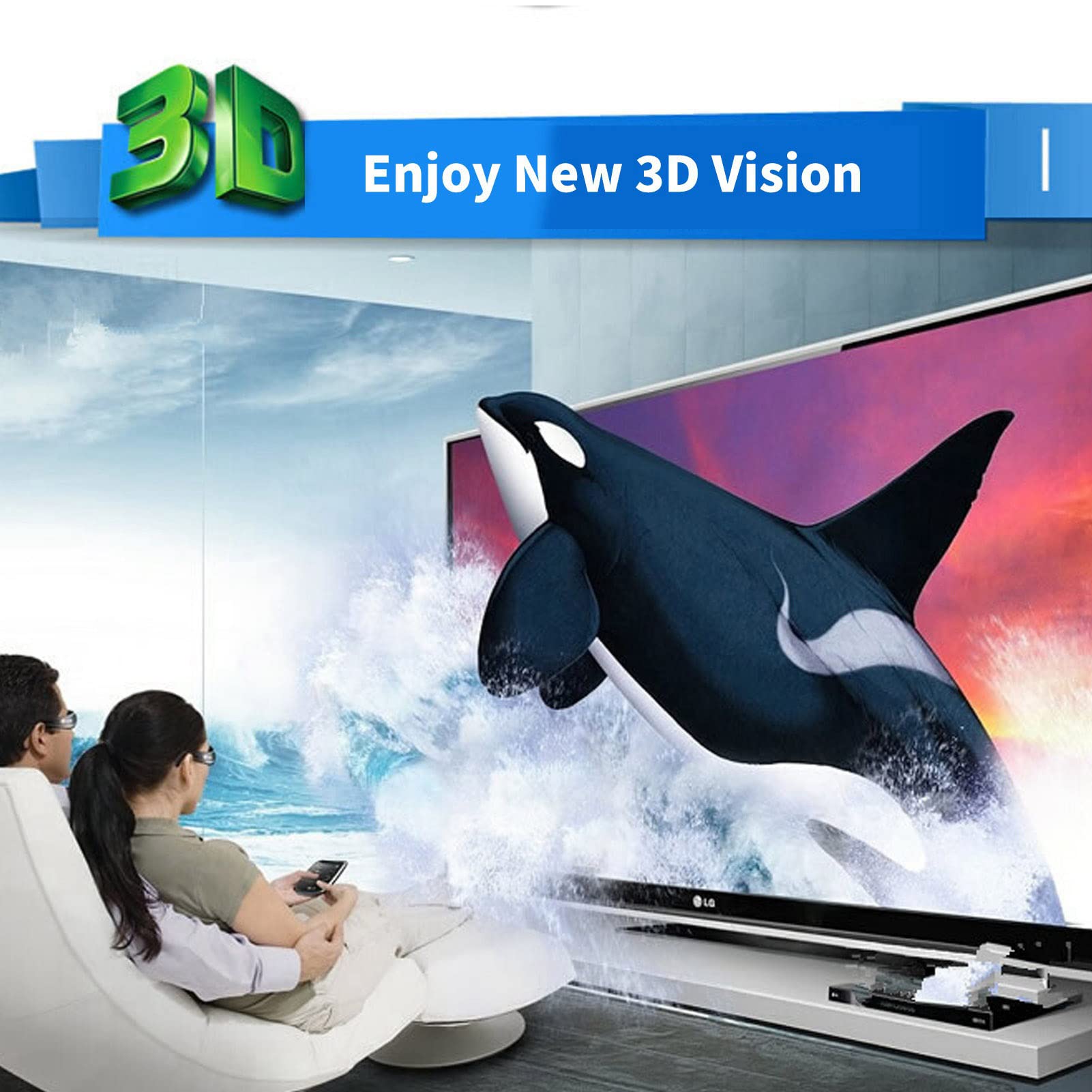 Zunate Occhiali 3D Universali con Otturatore Attivo per Proiettori 3D DLP Link, Occhiali 3D Ricaricabili, Obiettivo Originale Ad Alta Trasparenza 1080P, Angolo di Visione Ampio 178 °