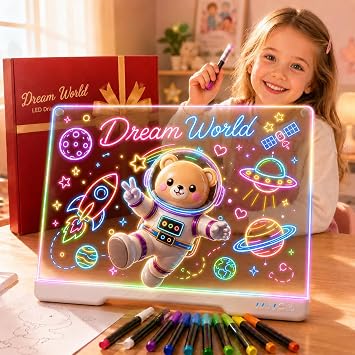 Rechargeable LED Drawing Board for Kids, 16 Inch Light Up Drawing Board with 7 Colors & 6 Modes, LED Note Board with Colors, Birthday Gifts for Girls Ages 6-8