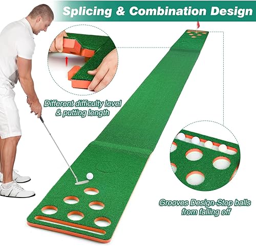 Miniatura 5 de Alfombrilla de golf para practicar golf, juego de golf extensible con 4 almohadillas conectables, incluye 8 pelotas de golf y bolsa portátil para