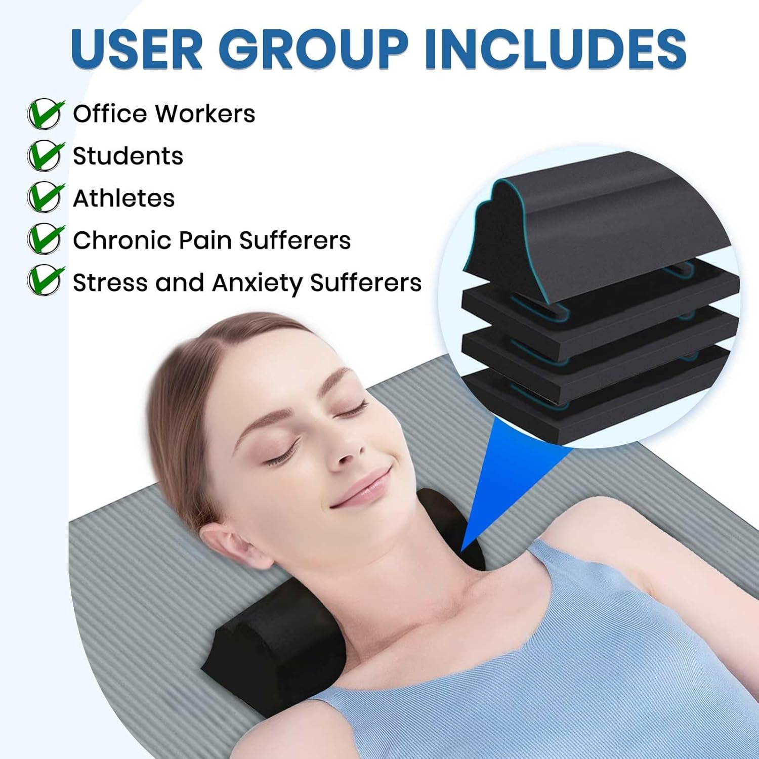 Neck and Shoulder Relaxer, Neck Traction Device, Cervical Traction Block for Physical Therapy and TMJ Pain Relief, Neck Stretcher Chiropractic Pillows for Pain Relief (Nature-Black)