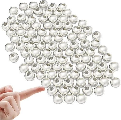 Miniatura 7 de Cuentas de plata de ley 925 genuinas para hacer joyas, 100 cuentas redondas lisas de 0.098 pulgadas (0.098 in), cuentas espaciadoras de bolas para