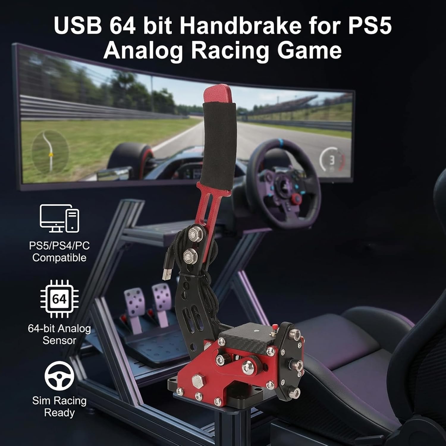 Gavigain USB 64 bit Handbrake for PS5 64 bit USB Handbrake Racing Game Analog Racing Game Handbrake and Play 2 in 1 PC Analog Racing Game Handbrake for G27 G25 G29 T500 T300 Windows(Red) [video game]