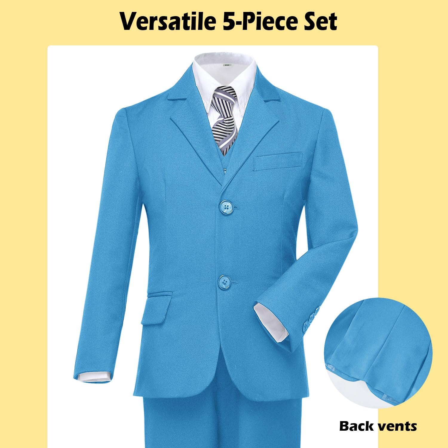 Boys’ Formal Suit 5 Piece Set, Toddler Tuxedos for Wedding, Suits for Teens Boy Dress School Clothes - Image 5