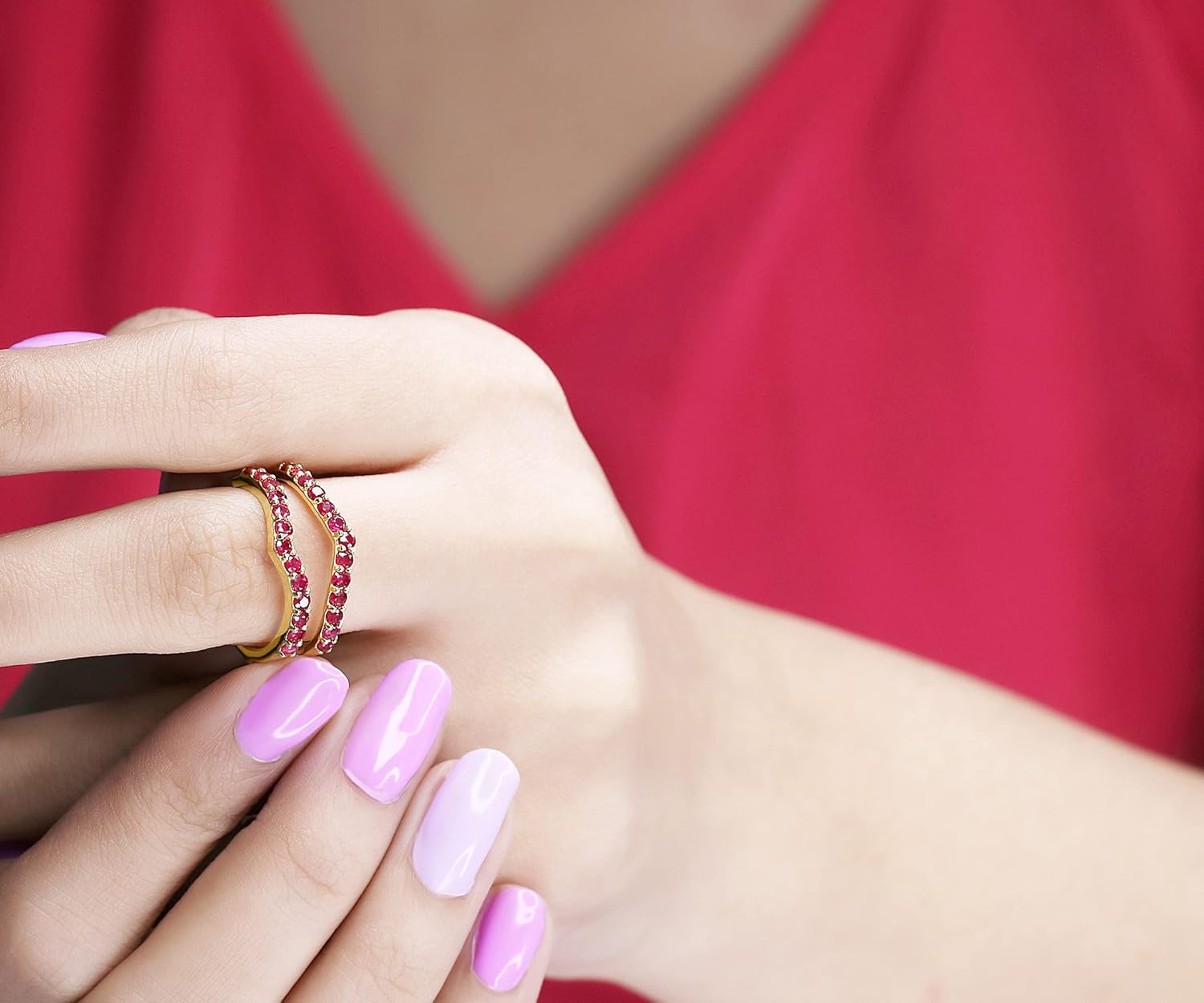 Dazzlingrock Collection Round Ruby Double Guard Wedding Band Enhancer Ring for Women in Solid Gold