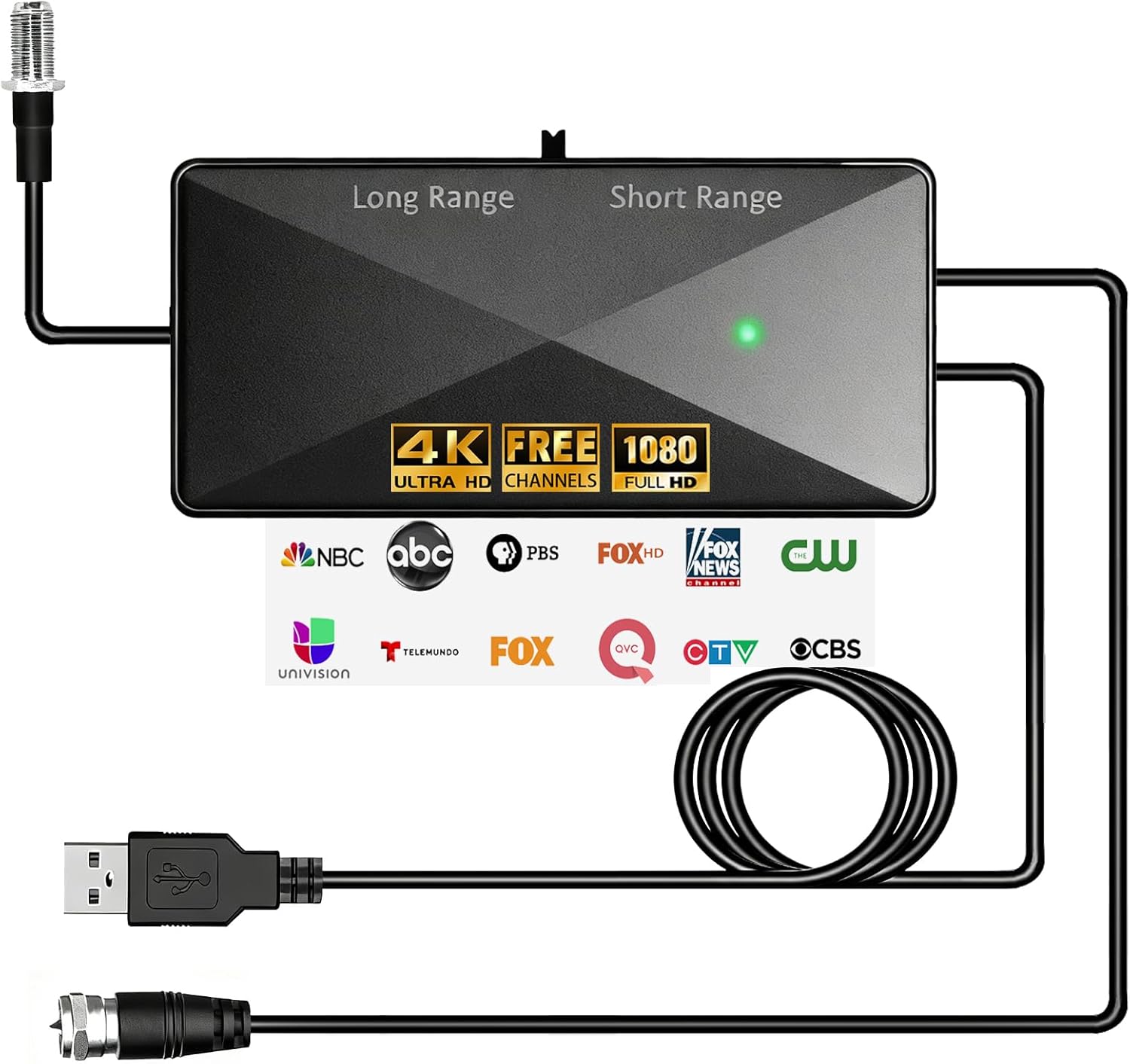 TV Antenna Amplifier Signal Booster 25DB High Gain for Indoor Outdoor Use Adjustable Reception Range USB Power (TVBooster6)