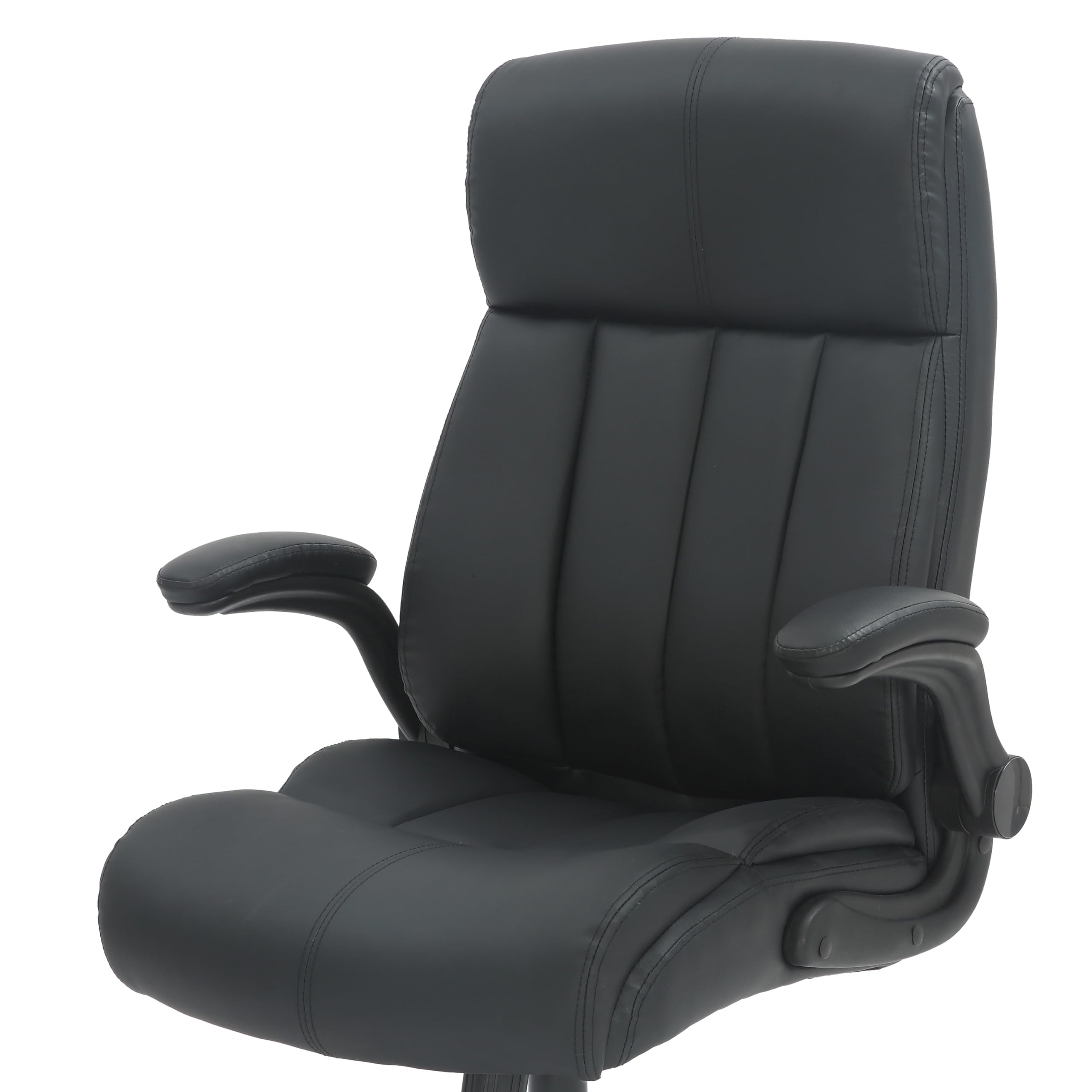 Silla de oficina ejecutiva de cuero con reposabrazos acolchados abatibles y altura ajustable con control de inclinación, silla de escritorio de poliuretano, color negro 9