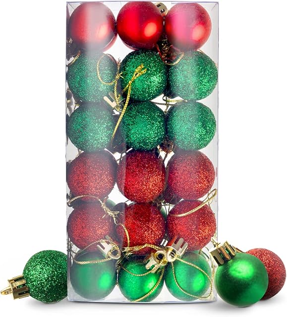 delka 36-pack Christmas Baubles for Tree decorations, Shatterproof Matte & Glitter Ornaments for Christmas Decorations (Red & Green)