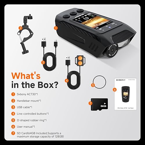 Miniatura 9 de SVBONY ACT30 Kit de cámara de bicicleta 5 en 1 con cámaras de tablero 4K60FPS, rastreador GPS, velocímetroodómetro de ciclismo, luces de