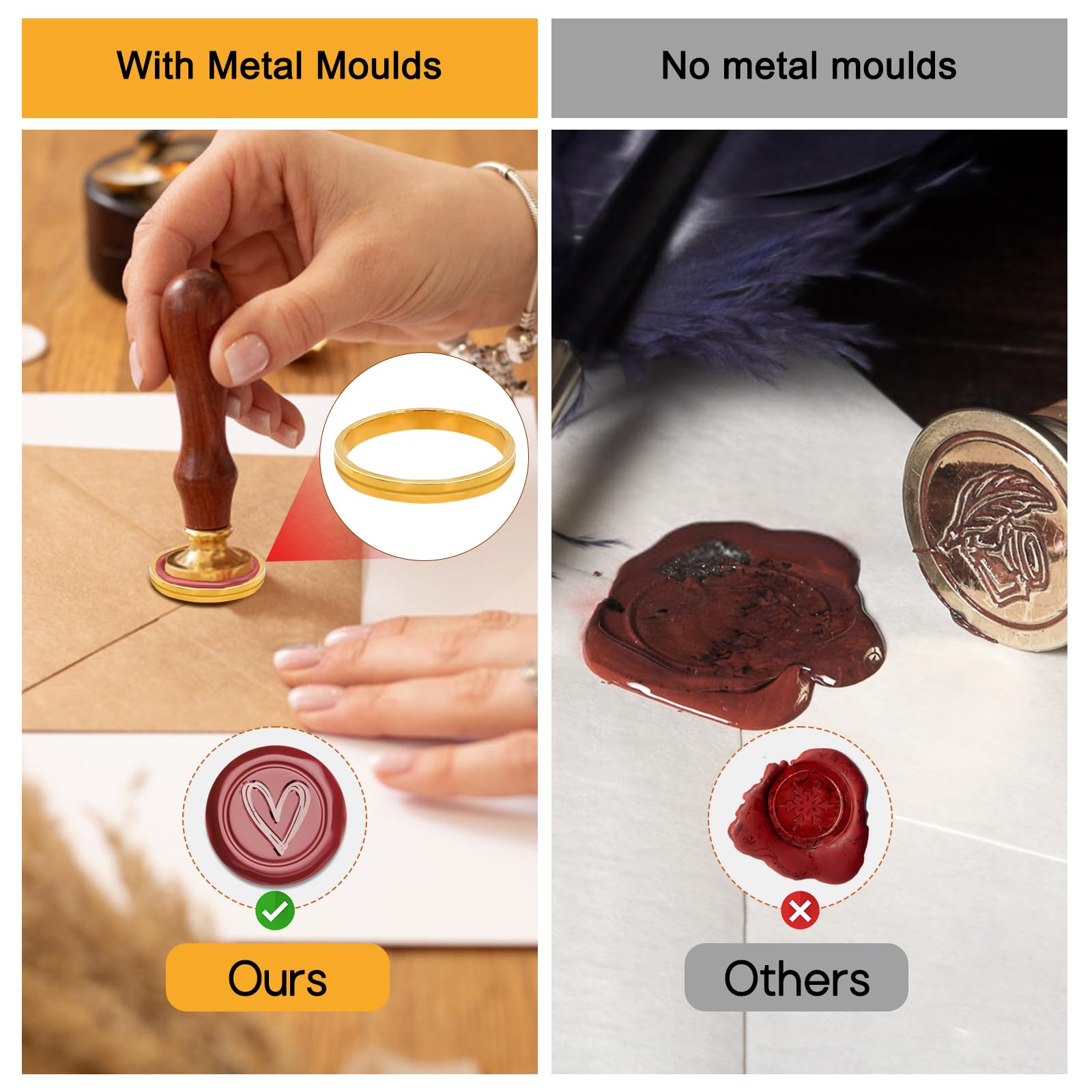 Furuising 8Pcs Red Sealing Wax Sticks, Wax Seal Stick with Wicks, Wax Seal Stamp Kit with Heart Stamp - Image 4