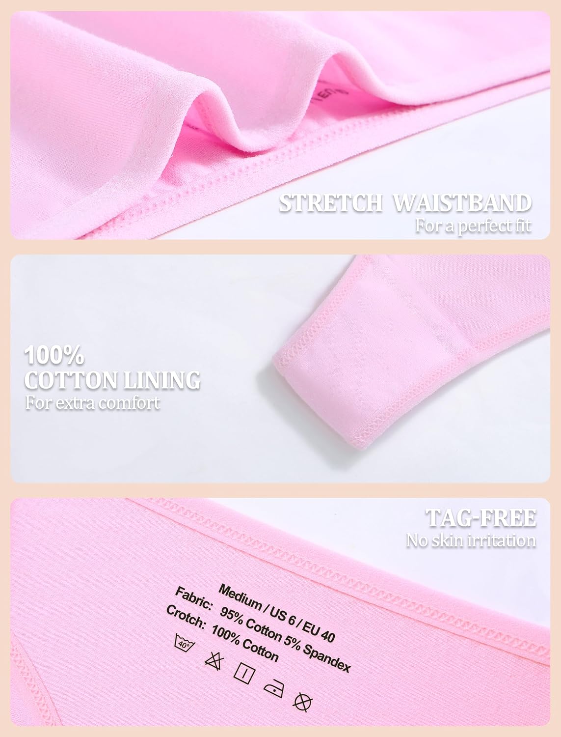 DUKAWA Cotton Underwear Women Thongs Tagless Soft Ladies 10 Pack Panties