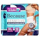 Because Adult Incontinence Underwear for Sensitive Skin - Women - Premium Overnight Disposable Briefs, Anti Odor - White, X-Large - Absorbs 6 Cups - 12 Count (Pack of 1)