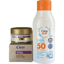 Cien Set of 2 Skin Care Sensitive Sun Lotion SPF 50 High for Sensitive Skin UVA + UVB Protection Fragrance-Free 250 ml + Vital Day Cream for Mature Skin 50 ml 300 ml