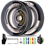 MAGICYOYO K2 Crystal Black Yoyo Professional, Responsive Yoyo for Kids Beginners with Extra Unresponsive Yo Yo Bearing, Pro Plastic Trick Yo Yo for Adults+12 Stings+Bearing Removal Tool+Storage Bag