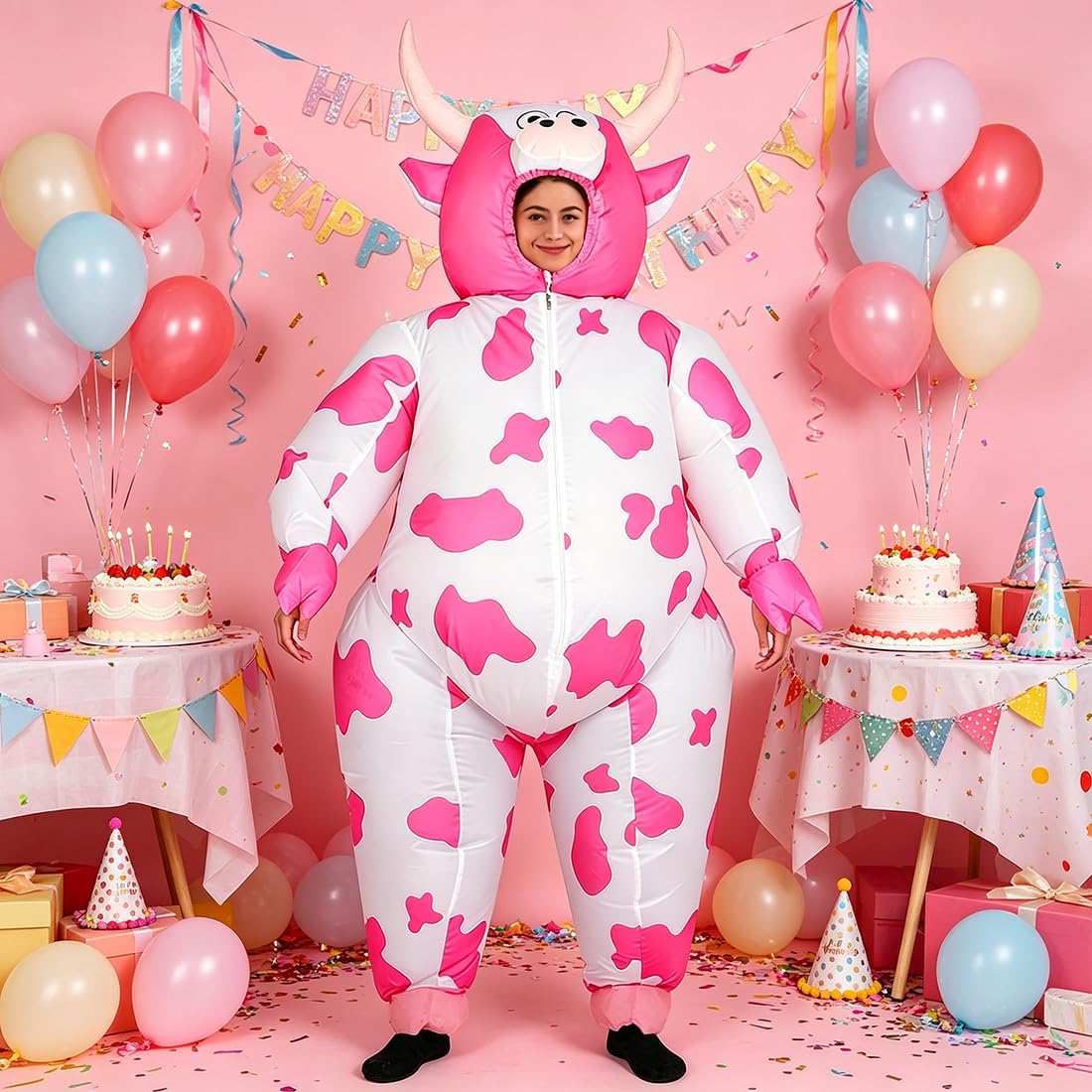 RHYTHMARTS Inflatable Cow Costume Adult Blow Up Costume Funny Inflatable Costumes for Halloween Christmas