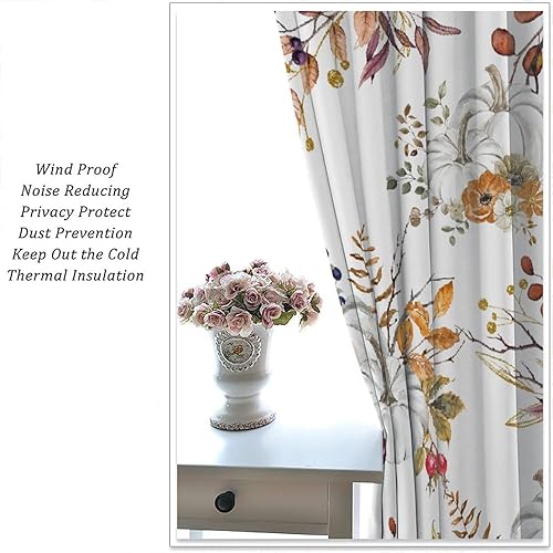 Miniatura 5 de Cortinas de otoño, calabazas bohemias rústicas de otoño, cosecha de Acción de Gracias, granja, hojas florales, tratamientos de ventana para cocina,