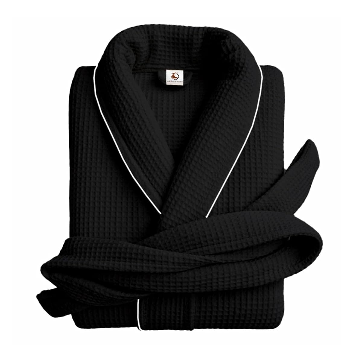 Black-Silver bathrobe: Enchant Home Cotton Waffle Bathrobe – Black-Silver