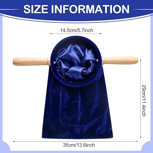 Miniatura 3 de Juego de 2 bolsas para ofrendas de diezmos de iglesia con asas de madera, bolsa de colección de iglesia con asas para suministros de comunión (azul,