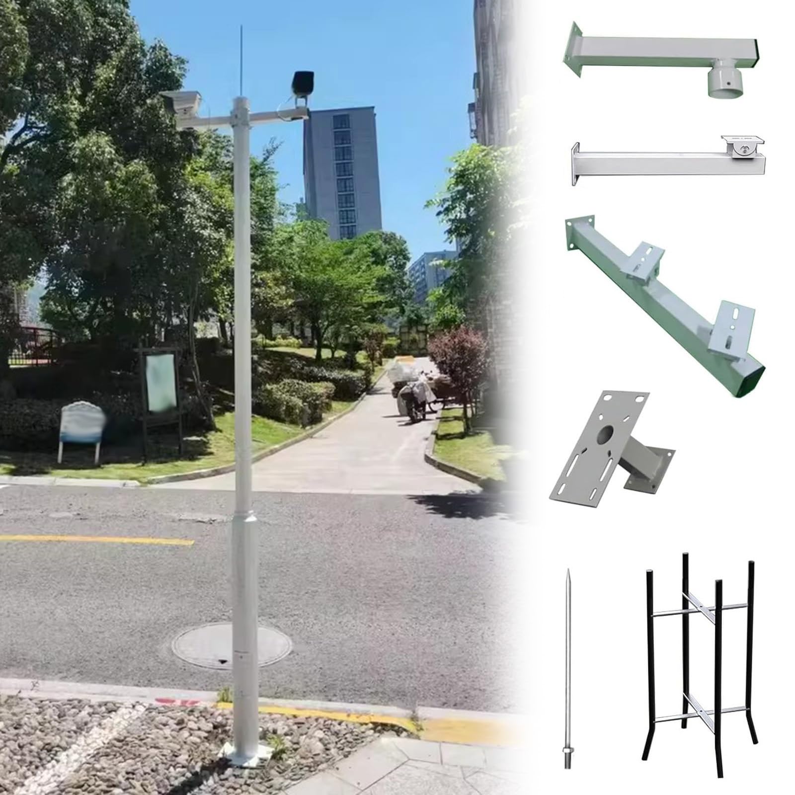 Palo per Telecamera di Sicurezza Palo Metallico per Telecamera di Sicurezza per Esterni, Supporto per Telecamera con Montaggio a Terra per Giardini/parcheggi/aeroporti(177in/450cm)