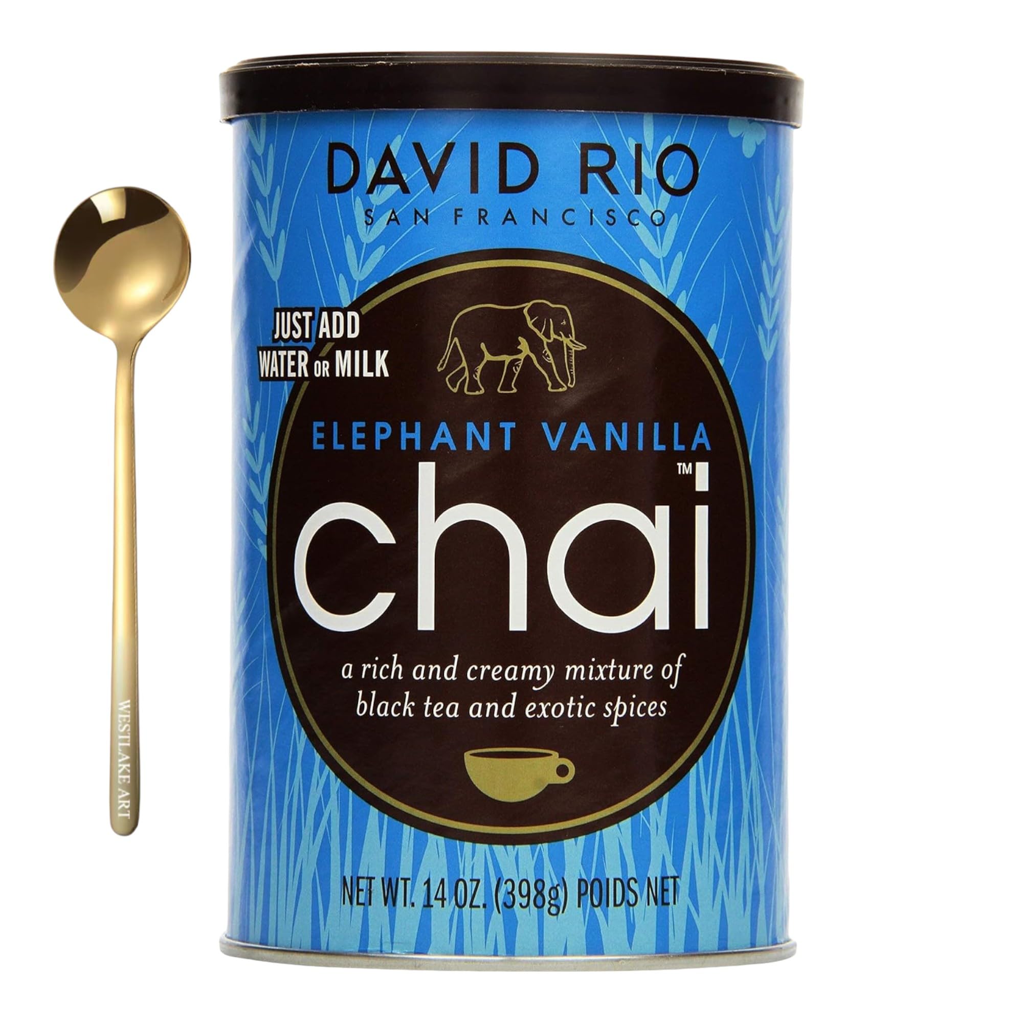 westlake art Elephant Vanilla Chai Mix Powder, 14 Ounce, Bundled With Golden Ss Spoon - Luxurious Spiced Vanilla Chai Tea, Easy Prep & Eco-Conscious Spice Blender Packaging [Pack Of 1]