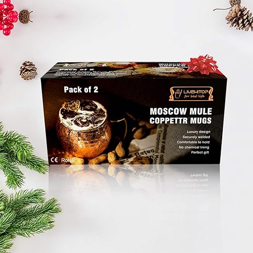 Miniatura 24 de LIVEHITOP Moscow Mule - Juego de 4 tazas de cóctel hechas a mano de cobre de 19.5 onzas con posavasos para bebidas frías, vino, bar, fiesta, hotel