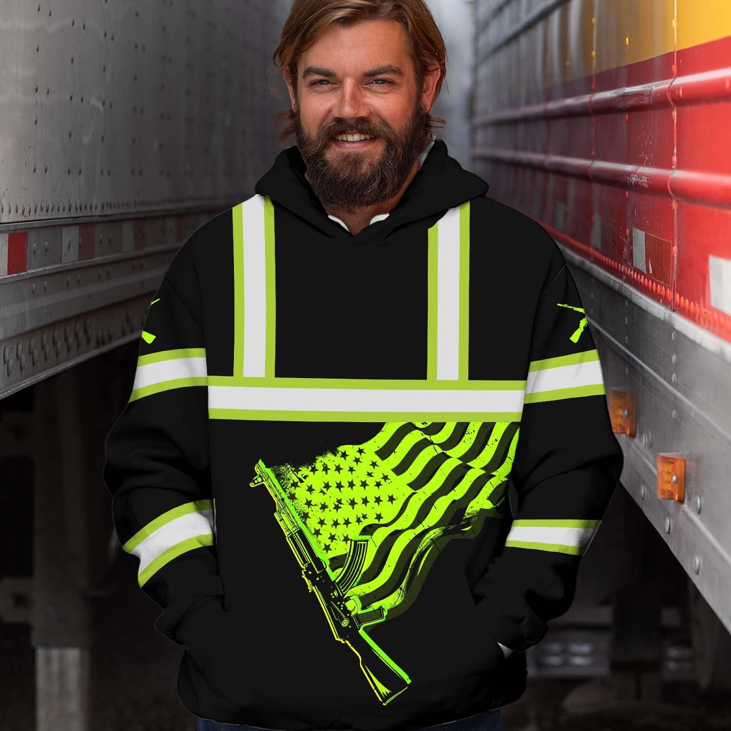 Tie Dye US Flag High Visibility Hoodie For Men Reflective Hoodie Safety Workwear For Workers Runners Patriotic - Image 6