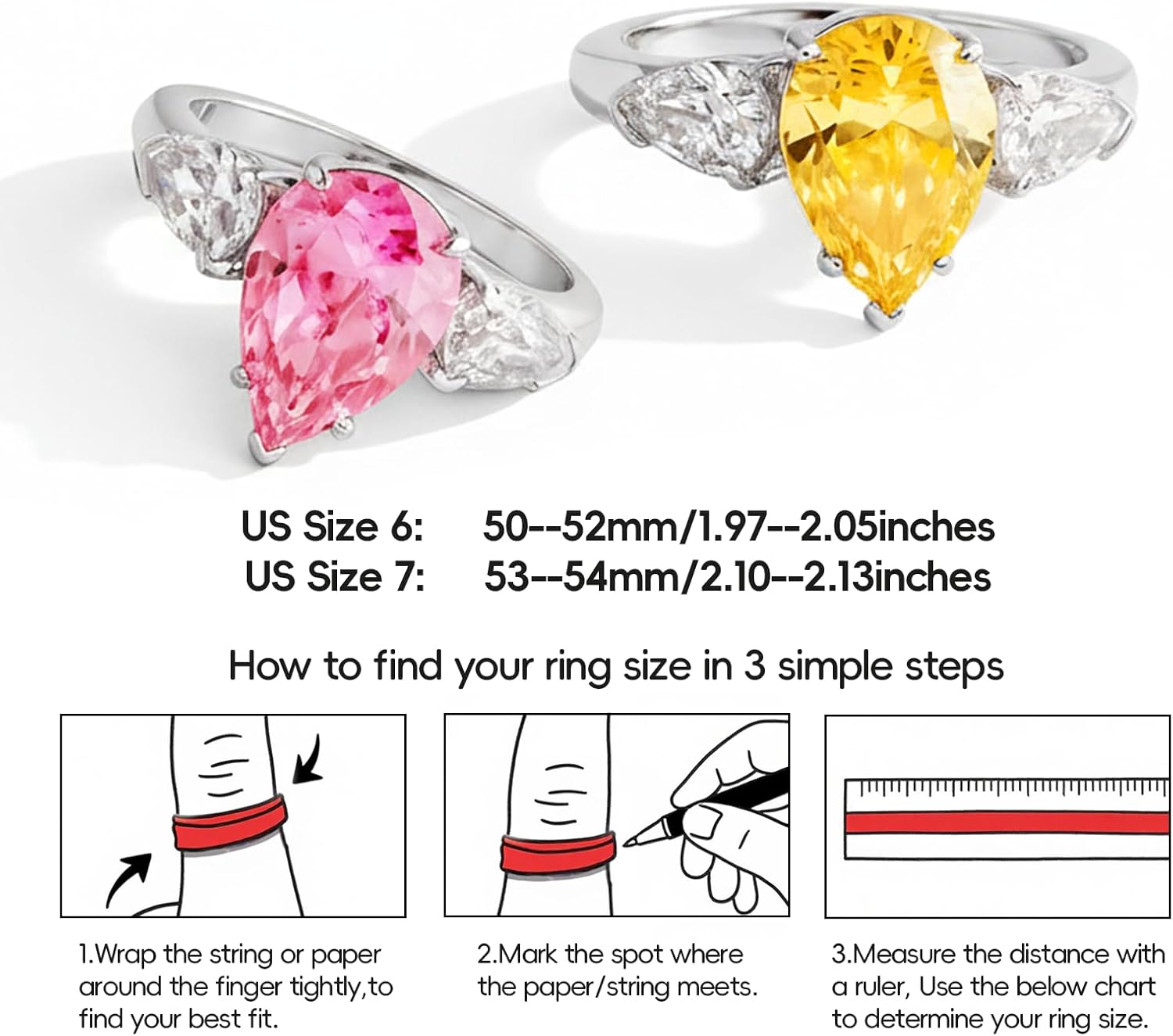 S925 Sterling Silver Pink/Yellow Cubic Zirconia Ring for Women, 1.5ct Pear-Cut Pink/Yellow CZ with White CZ Accents, Elegant Jewelry Gift for Valentine's Day, Party & Daily Wear | Perfect Valentines Day Gifts for Her - Image 5