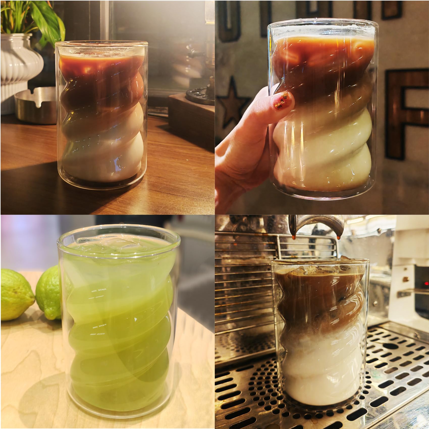 LISDATKE Lot 2 Tasses à Café Double Paroi 400ml Avec Cuillères - Verre Transparent Spirale Latte Macchiato Résistant Chaleur
