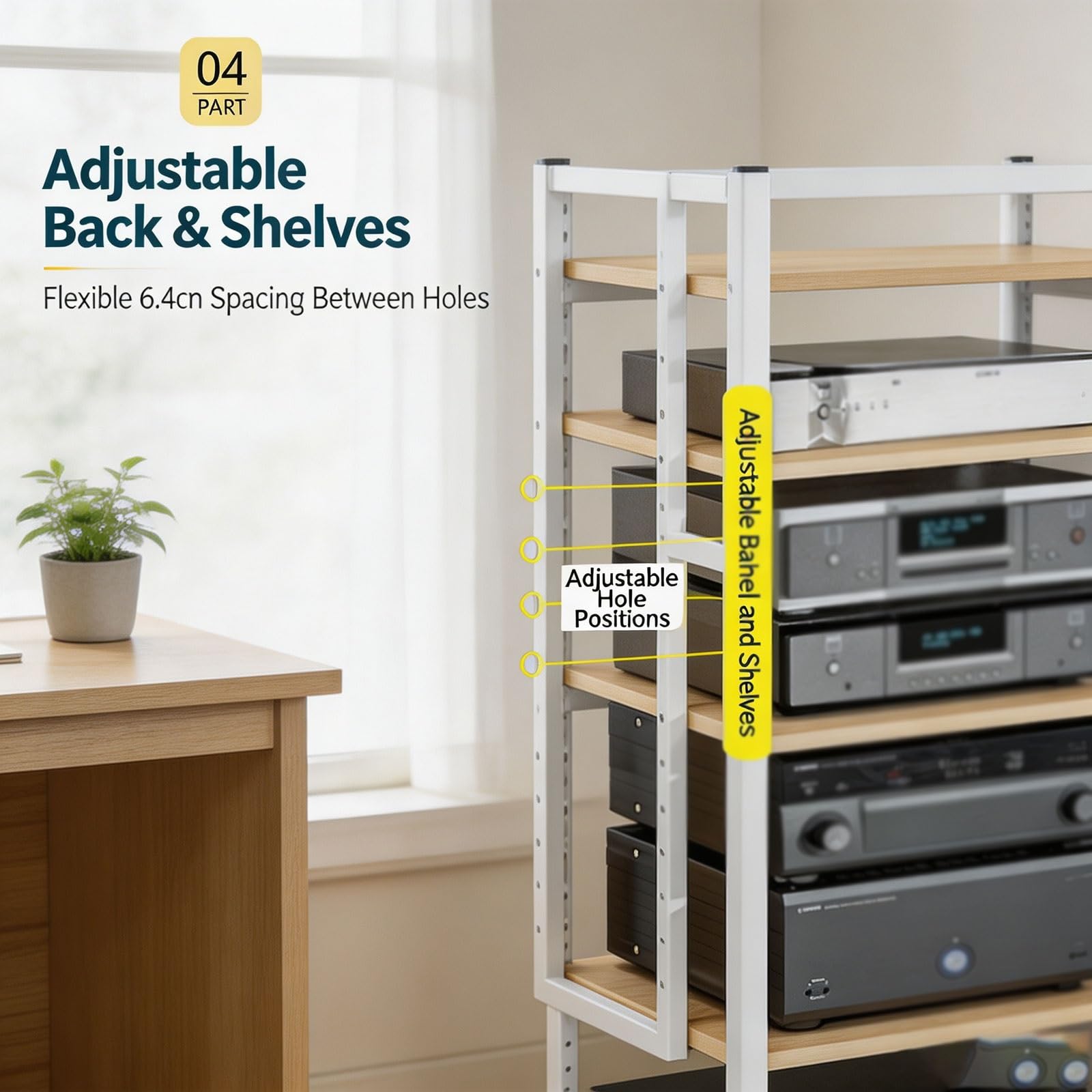 5 Niveles Estanterias Almacenaje, Gran Capacidad De Almacenaje Estante para Vinilos, con Ruedas Giratorias 360°, Estante Audio con Estantes Regulables Altura, Adatto A Molti Scenari