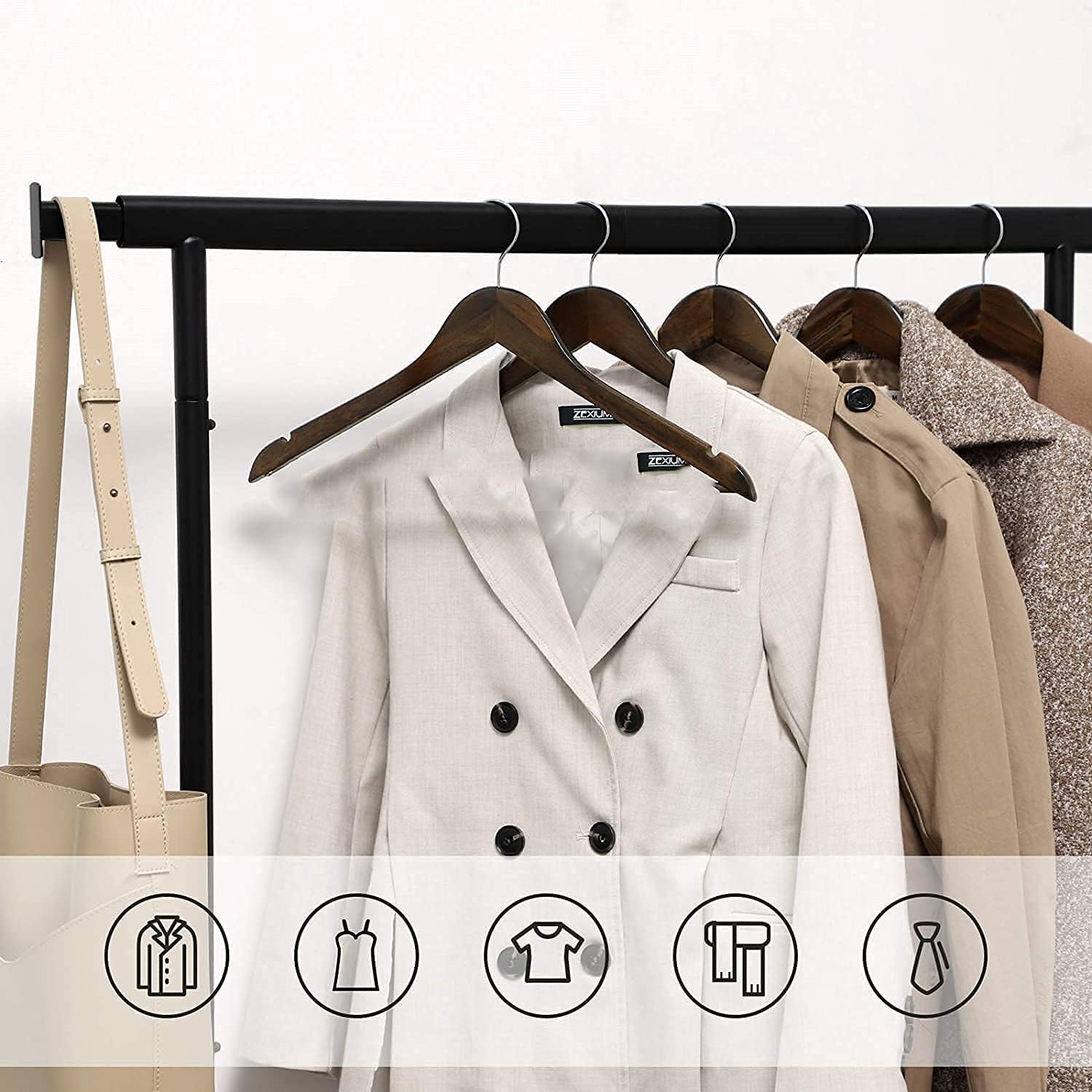 5PCS Wooden Clothes Hanger Smooth Finish Solid Wood Coat Hanger Non-Slip Premium Wooden Coat Hanger Suit Hanger with 360 Degree Rotating Hook for Shirts Coats Jackets Trousers and Pants Hanger