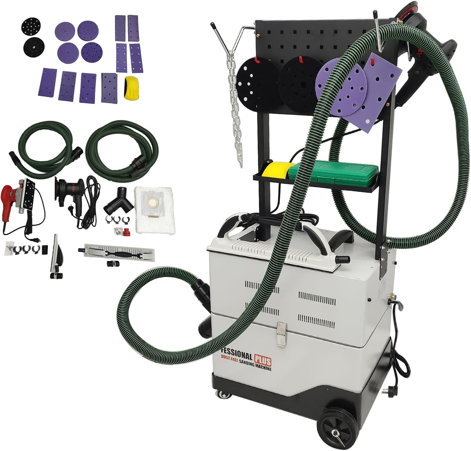 220V Automobile Electric Grinding and Vacuuming Machine, Dust Free Sanding Machine with Double Grinding Heads, Dust Free Dry Grinder with 3900L/min Flow Rate, 50L Dust Collection Bag